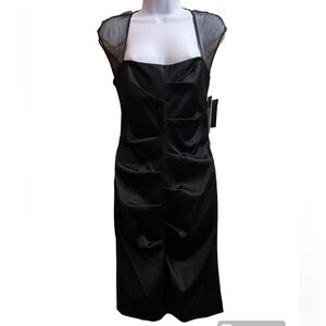 Nicole Miller black satin ruched cocktail dress Size 8